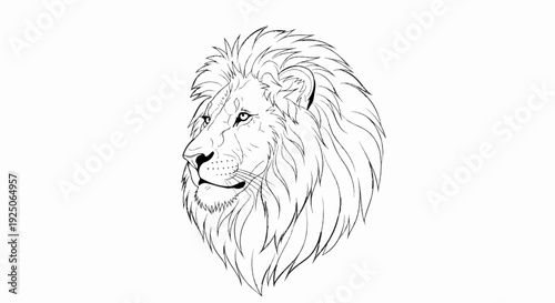Stylized black and white sketch of a lion's regal profile