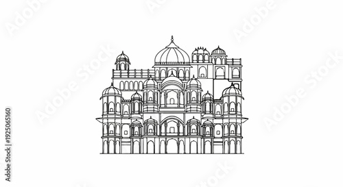 Ornate historical building with multiple domes, arches, and balconies