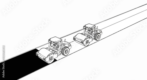 Two black and white road rollers compacting asphalt on a road