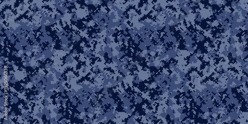 Abstract digital camouflage pattern in shades of blue.  Perfect for backgrounds, textiles, or militarythemed designs.  This seamless texture offers a modern, cryptic aesthetic.
