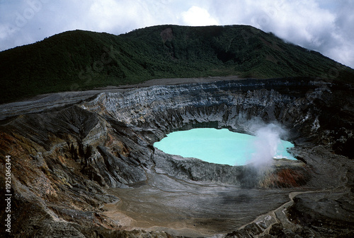 Main crater of Poás Volcano in Costa Rica, an active stratovolcano with an acidic crater lake 