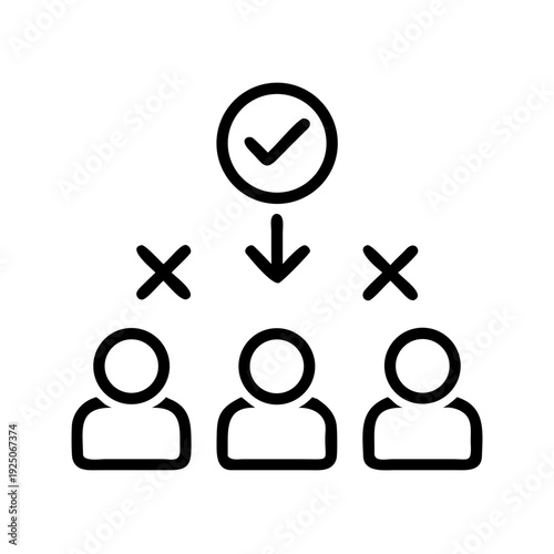 Selection process vector icon for recruitment and hiring with candidate selection and rejection process