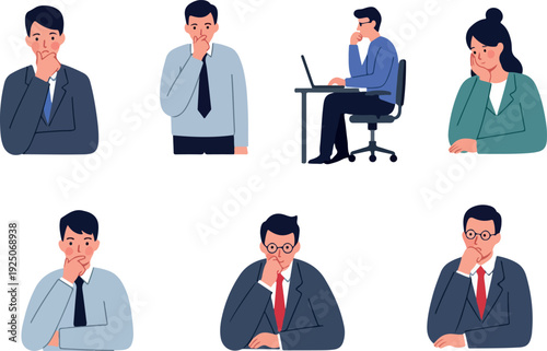 Diverse People Thinking Pensive Puzzled Contemplating Office Business Casual Attire