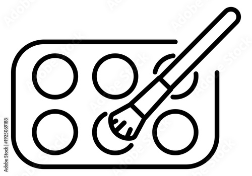 Minimalist vector line icon of a cosmetic palette and brush, ideal for beauty branding, salon marketing, or fashion web design. Sleek style representing professional makeup artistry.