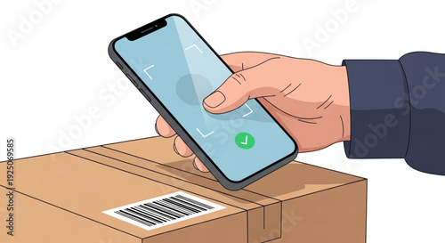 Digital Parcel Tracking via Smartphone Camera E Commerce Logistics Illustration