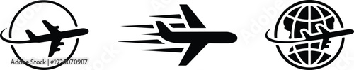 Black and white abstract airplane vector icon illustration