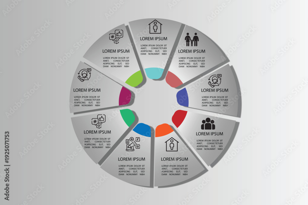 Fototapeta premium Circular Business Infographic Template with 8 Steps and Icon Elements