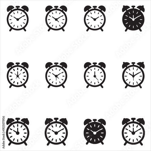 Set of Diverse Alarm Clock Icons Representing Different Time Zones