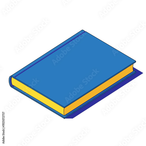 A blue book with yellow pages on a white background.