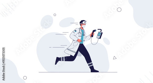 Doctor Running with Medical Equipment, Emergency Medical Care Concept