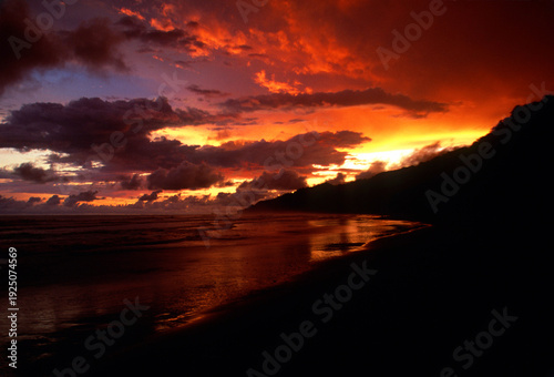 Sunset over a beach in Corcovado National Park in Costa Rica