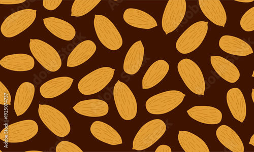 Almond Nut Repeat Pattern. almond seamless pattern background. Natural Nut Texture Background for kitchen decor, organic branding, healthy snack packaging