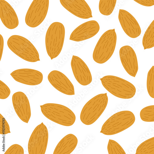 Almond Nut Repeat Pattern. almond seamless pattern background. Natural Nut Texture Background for kitchen decor, organic branding, healthy snack packaging