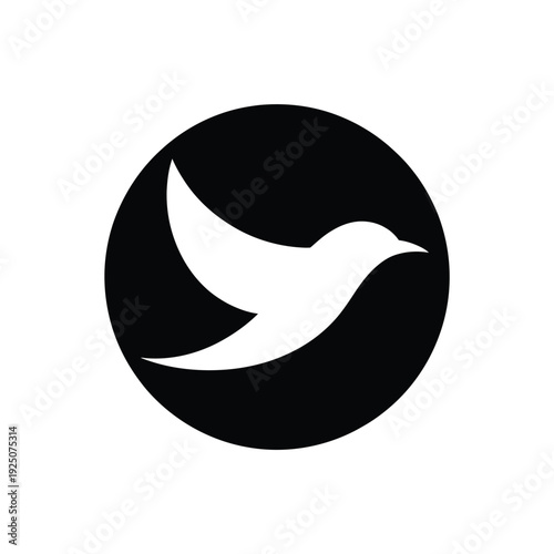 Simple black circle contains a stylized white bird creating a minimalist logo design