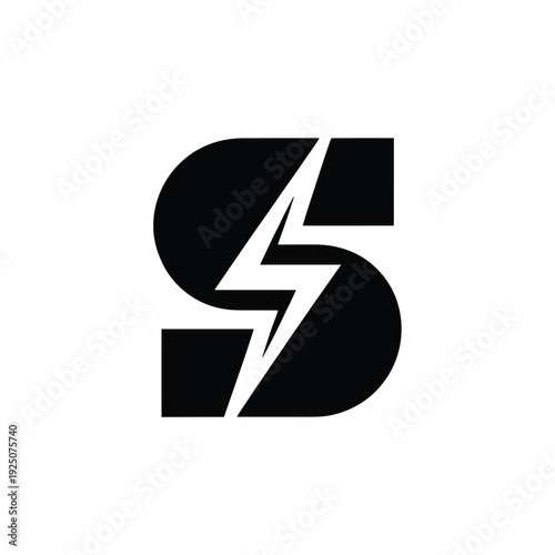 Bold black letter s logo with a lightning bolt cut out design striking and modern