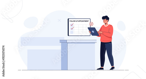 Man checking follow up appointments on tablet and calendar screen