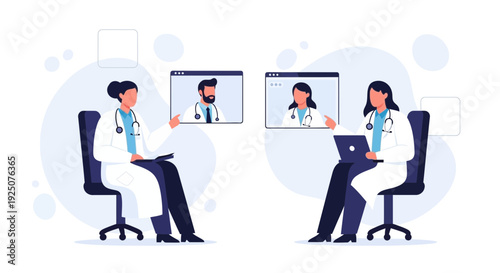 Doctors telemedicine consultation, online medical diagnosis, remote healthcare team