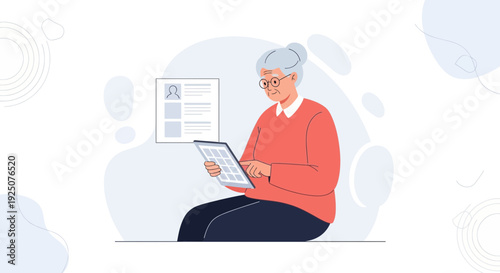 Elderly Woman Using Digital Tablet for Online Communication and Information