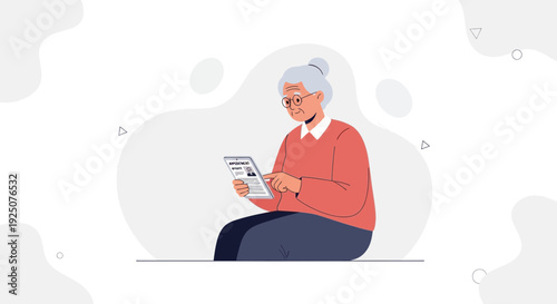 Elderly Woman Using Tablet Computer for Online Information and Communication