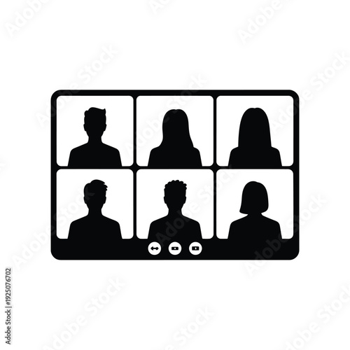 Video conference screen displaying six silhouetted participants in a virtual meeting