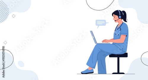 Healthcare Professional Using Laptop and Headset for Remote Consultation