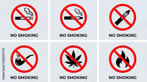 Free Download No smoking signs for cigarettes, vape, pipe, cannabis, and fire - GFXLoad