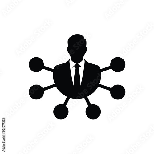 Silhouette of a businessman connected to a network of circles representing relationships and connections
