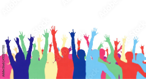 Concert Crowd Silhouette with Halftone Texture Effect