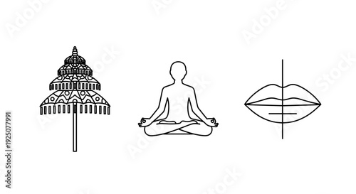 Nyepi Day Icon Set Minimalist Line Art for Balinese Day of Silence