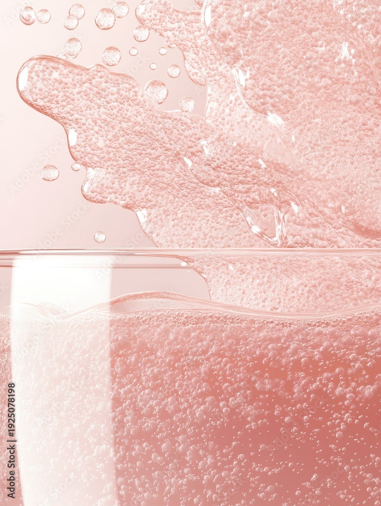 Fototapeta premium Microscopic germs and bacteria move actively within a splashing pink fluid environment