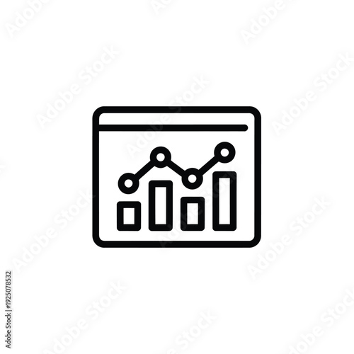 Abstract icon depicting a graph with bars and line enclosed within a rectangular frame