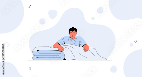 Man Folding Blanket, Cozy Home Comfort, Domestic Chores, Bedding Care