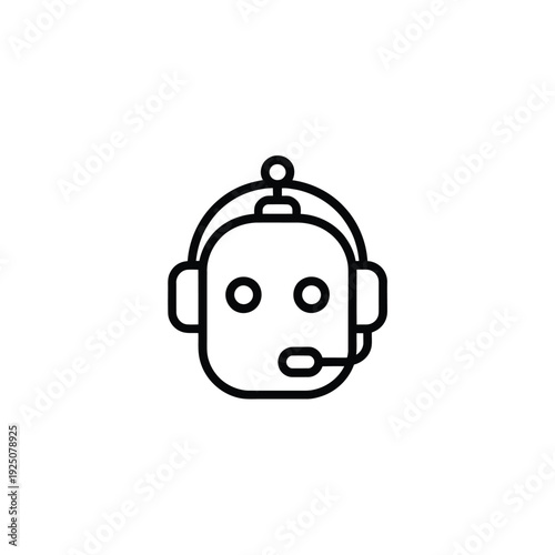 Simple line art icon depicting a robot head with visible eyes and a small mouth