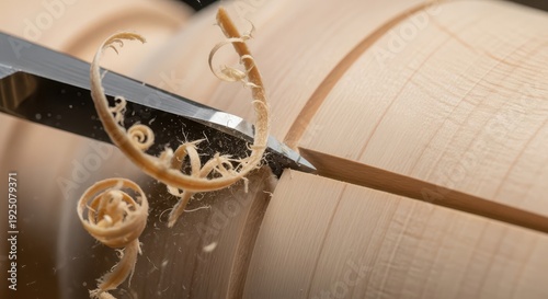 Crafting intricate designs with a wood carving gouge on a wooden surface