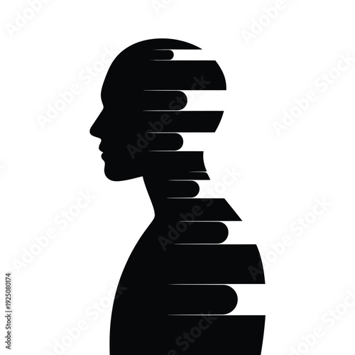 Silhouette of a head with fractured lines representing a fragmented or shattered mind
