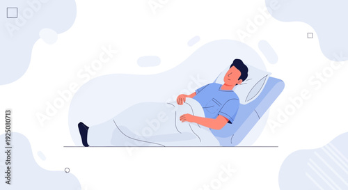 Man resting in hospital bed, recovery, illness, medical treatment, healthcare concept