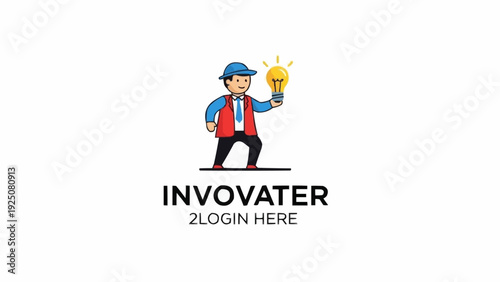 Cartoon man holding light bulb.