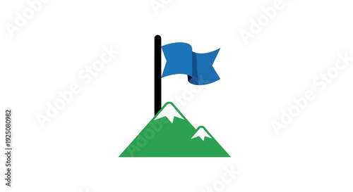 Blue flag on mountain peak symbol.