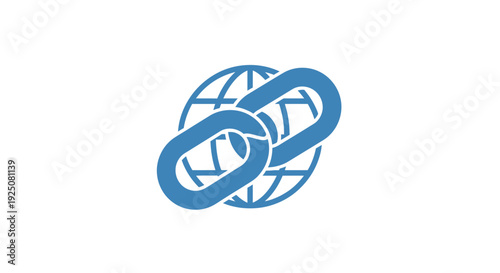 Blue chain link globe symbol.