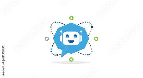 Blue Chatbot Face with Smiling Expression.