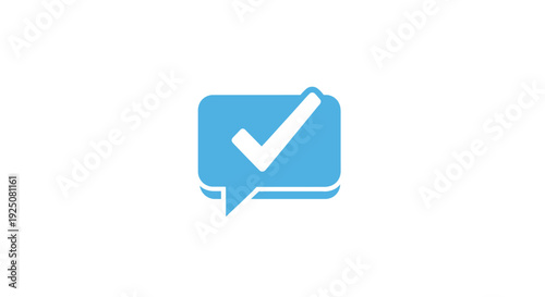 Blue checkmark in speech bubble icon.
