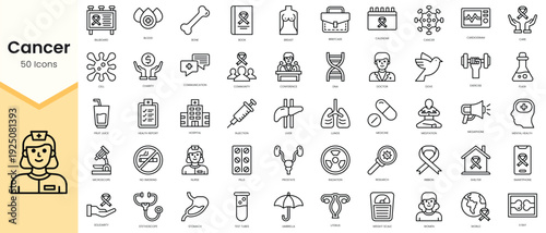 Simple Outline Set of cancer icons. Linear style icons pack. Vector illustration