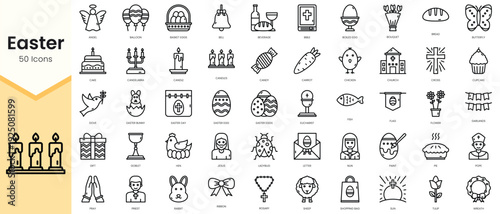 Simple Outline Set of easter icons. Linear style icons pack. Vector illustration