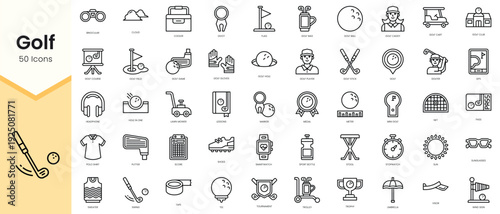 Simple Outline Set of golf icons. Linear style icons pack. Vector illustration