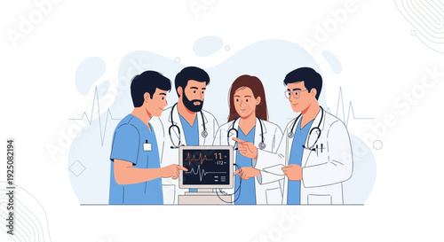Medical Team Discussing Patient Data on Monitor