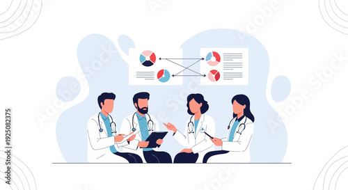 Medical Team Meeting: Doctors Discussing Health Data and Charts