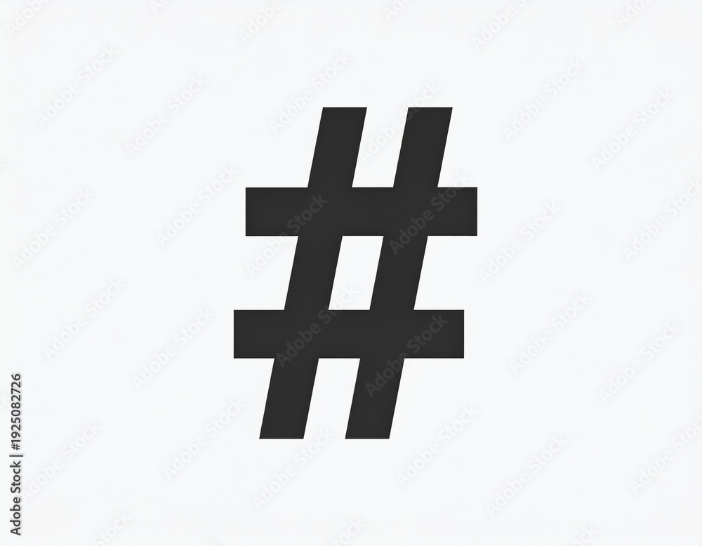 Fototapeta premium Simple Black Hashtag Symbol on White Background for Digital Communication.