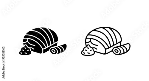 Sushi roll and nigiri icon: Japanese food illustration with wasabi and soy.