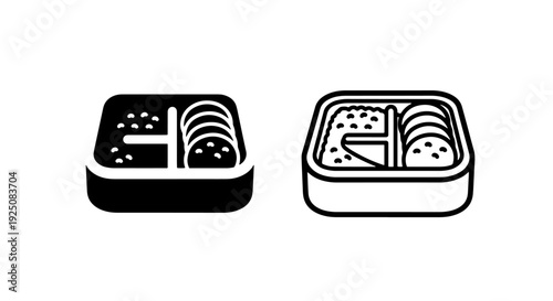 Bento box icon set, japanese lunch box vector illustration, solid and outline styles