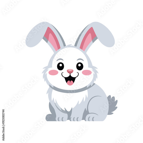 Easter bunny mascot illustration, cute white rabbit for spring fair branding, egg hunt poster, kids photo session graphics, holiday vector